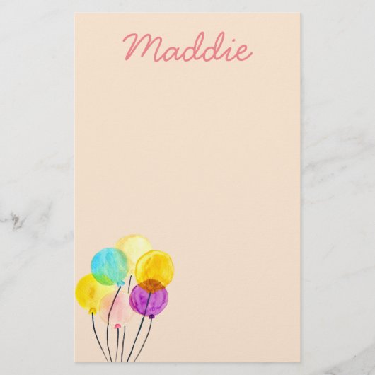 Cute pastel waterverf ballonnen briefpapier (Voorkant)