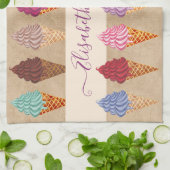 Cute Pastel Waterverf Ice Cream Funny Custom Name Theedoek (Gevouwen)