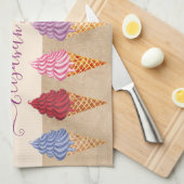 Cute Pastel Waterverf Ice Cream Funny Custom Name Theedoek (Quarter Fold)