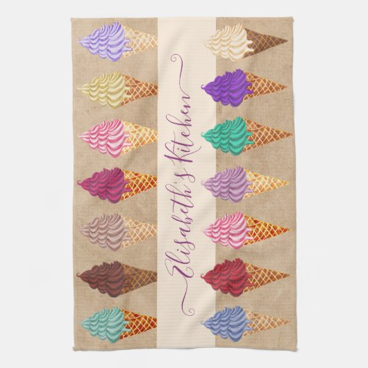 Cute Pastel Waterverf Ice Cream Funny Custom Name Theedoek (Verticaal)