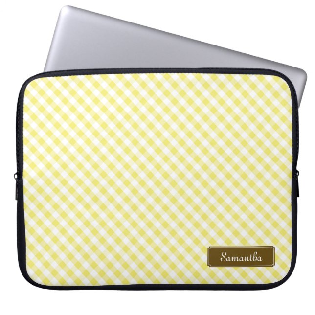 Cute Pastel Yellow Gingham Pattern Laptop Sleeve (Voorkant)