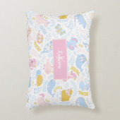 Cute Pastel Zoo Animal Monogrammed Girl Pink Accent Kussen (Voorkant(Verticaal))