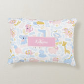 Cute Pastel Zoo Animal Monogrammed Girl Pink Accent Kussen (Achterkant)