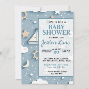 Cute Pastelblauwe Jongens Zeeman Thema Baby Shower Kaart