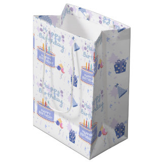 Cute Pastelblauwe Verjaardagstaart Naadloos Patroo Medium Cadeauzakje