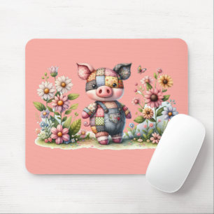 Cute Patchwork Biggetje in Bloementuin Muismat