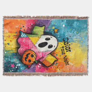 Cute Patchwork Ghost Colorful Splatter Art Deken