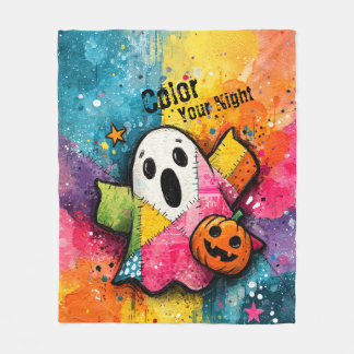 Cute Patchwork Ghost Colorful Splatter Art Fleece Deken