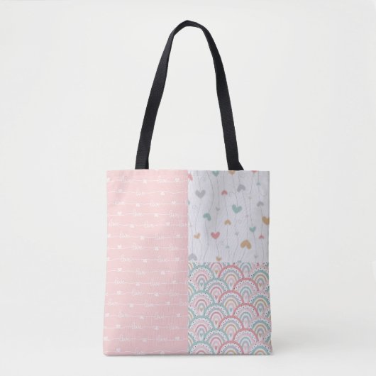 Cute Patchwork Love Hearts Rainbow Sac fourre-tout (Devant)
