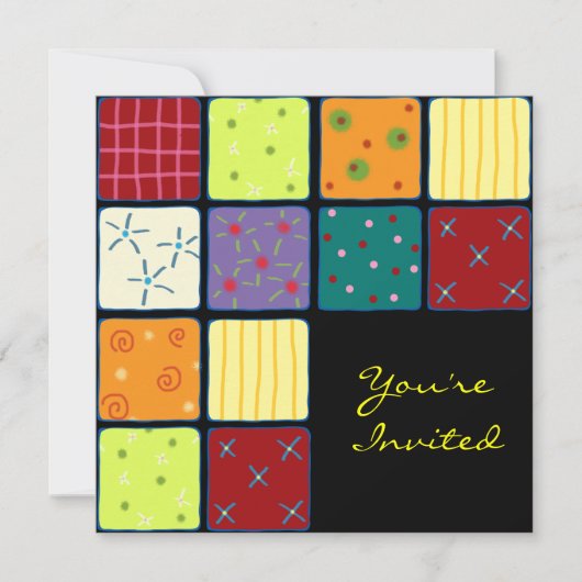 Cute Patchwork Pattern Birthday Invitation Card Kaart (Voorkant)