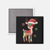 Cute Patchwork Reindeer Christmas Xmas Men Women K Magneet (Voorkant / Achterkant)