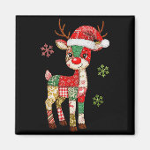Cute Patchwork Reindeer Christmas Xmas Men Women K Magneet (Voorkant)