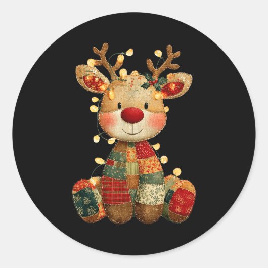 Cute Patchwork Reindeer Christmas Xmas Men Women K Ronde Sticker (Voorkant)
