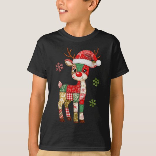 Cute Patchwork Reindeer Christmas Xmas Men Women K T-shirt (Voorkant)