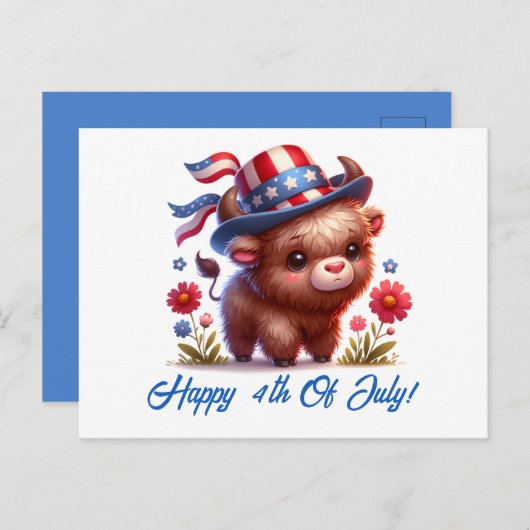 Cute Patriotic Buffalo Forth Of July Postcard Briefkaart (Voorkant / Achterkant)