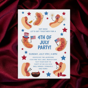Cute Patriotic Hot Dog 4 juli uitnodiging