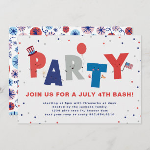 Cute Patriotique Juillet 4 Party Invitation