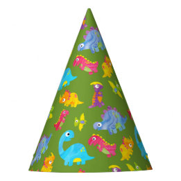 Cute Patroon Voor Kinderen Groene Baby Dinosaurus  Feesthoedjes