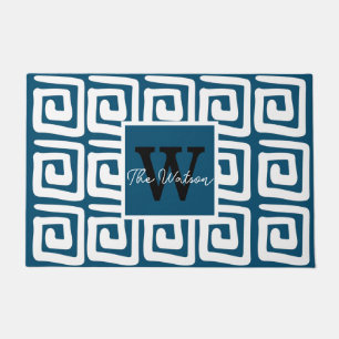 Cute patroonblauw grieks monogram modern deurmat
