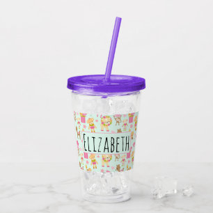 Cute Pattern met Happy Animals & Toys Acryl Drinkbeker