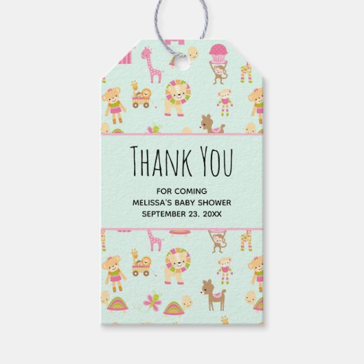 Cute Pattern met Happy Animals & Toys Baby shower Cadeaulabel (Voorkant)