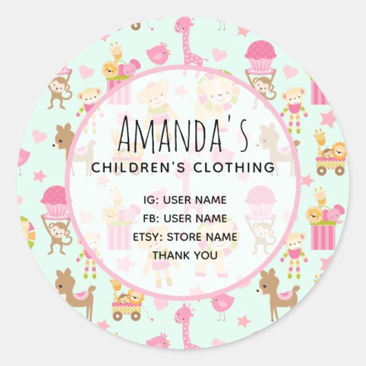 Cute Pattern met Happy Animals & Toys Business Ronde Sticker (Voorkant)