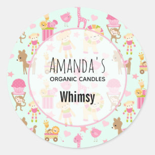 Cute Pattern met Happy Animals & Toys Candle Soap Ronde Sticker