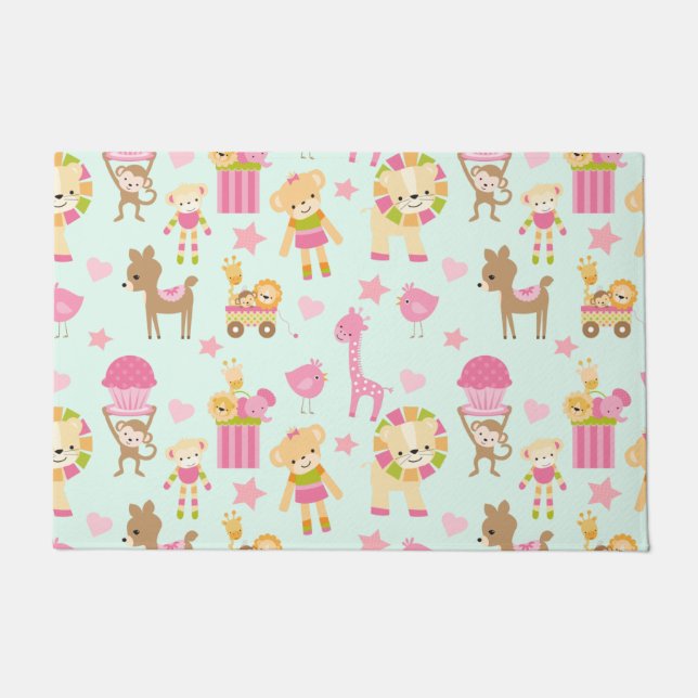 Cute Pattern met Happy Animals & Toys Deurmat (Voorkant)