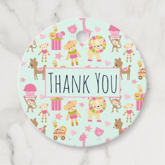 Cute Pattern met Happy Animals & Toys Hartelijk da Bedankjes Labels (Voorkant)