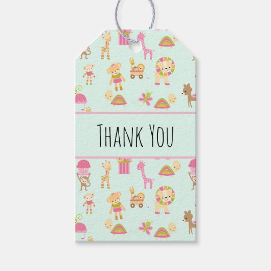 Cute Pattern met Happy Animals & Toys Hartelijk da Cadeaulabel (Voorkant)