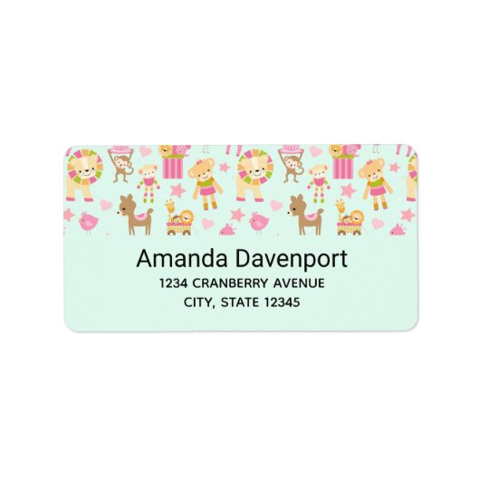 Cute Pattern met Happy Animals & Toys Label (Voorkant)