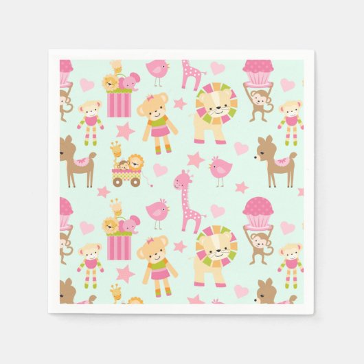 Cute Pattern met Happy Animals & Toys Servet (Voorkant)