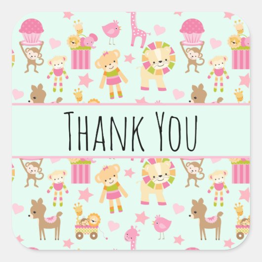 Cute Pattern met Happy Animals & Toys Vierkante Sticker (Voorkant)