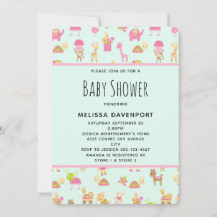 Cute Pattern met Nursery Animals Baby shower Kaart