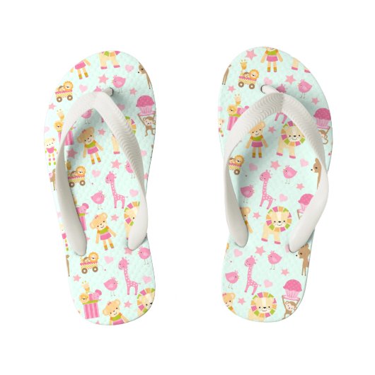 Cute Pattern met Whimsical Animals & Toys Kinder Teenslippers (Voetbed)