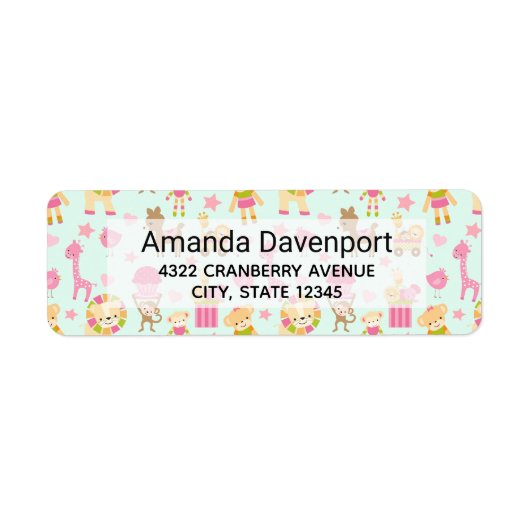 Cute Pattern met Whimsical Animals & Toys Label (Voorkant)