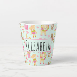 Cute Pattern met Whimsical Animals & Toys Latte Mok