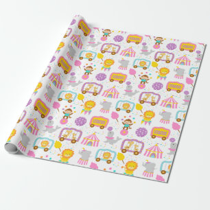 Cute Pattern roze Circus Carnival Characters Cadeaupapier