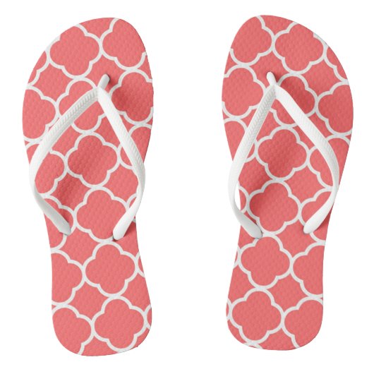 Cute Pattern Stylish Girly Summer Fun Coral White Teenslippers (Voetbed)
