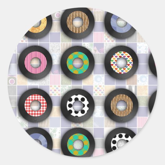 Cute Patterned 45 Records Ronde Sticker (Voorkant)