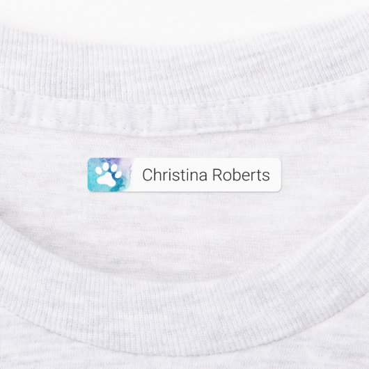 Cute paw drukt aqua waterverf kleding labels af (Aangebracht)