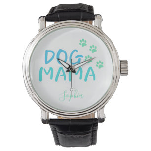 Cute Paw en Dog MAMA Typografie Horloge