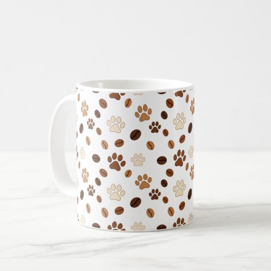 Cute Paw Print and Coffee Bean Pattern Mug (Devant gauche)