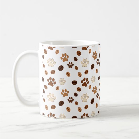 Cute Paw Print and Coffee Bean Pattern Mug (Gauche)
