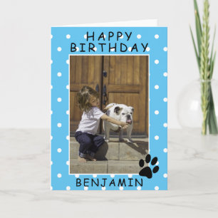 Cute Paw Print Blue Happy Birthday-fotokaart Kaart