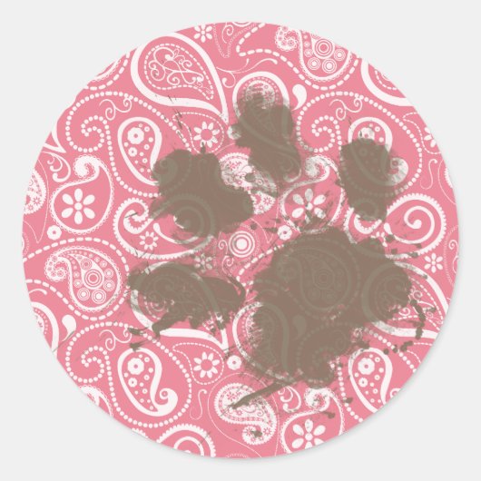 Cute Pawprint op Blush Pink Paisley Ronde Sticker (Voorkant)