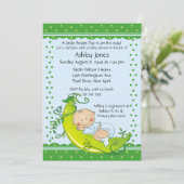 Cute Pea Pod Baby Boy Baby Shoy Invitations (Debout devant)