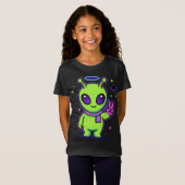 Cute Peace Alien Kawaii Space Alien T-Shirt Desi (Devant entier)