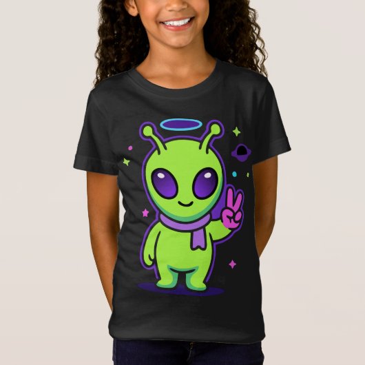 Cute Peace Alien Kawaii Space Alien T-Shirt Desi (Devant)