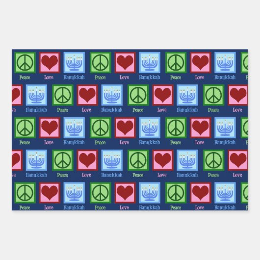 Cute Peace Love Hanukkah Pattern Dark Blue Inpakpapier Vel (Voorkant 2)